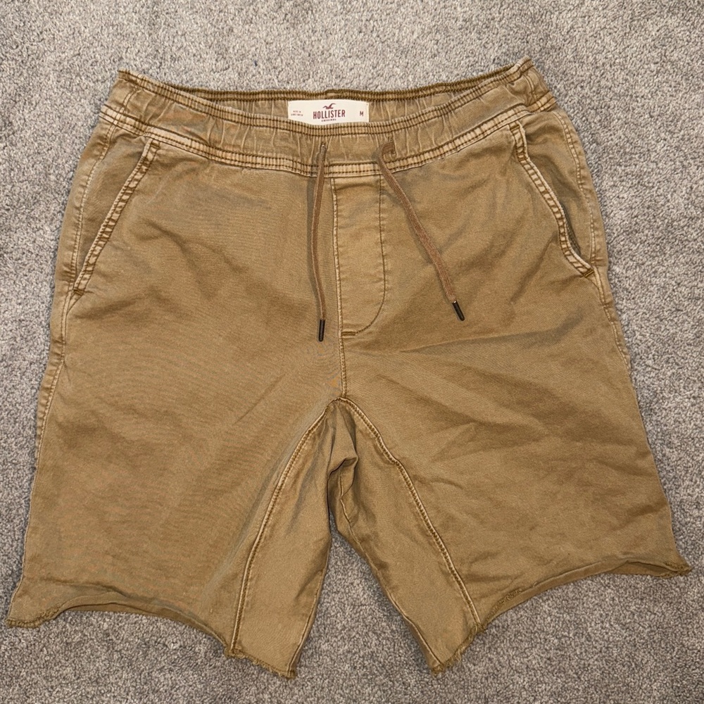 Hollister Men's Dark Tan Khaki Flat Front Chino Jogger Advanced Stretch Shorts M